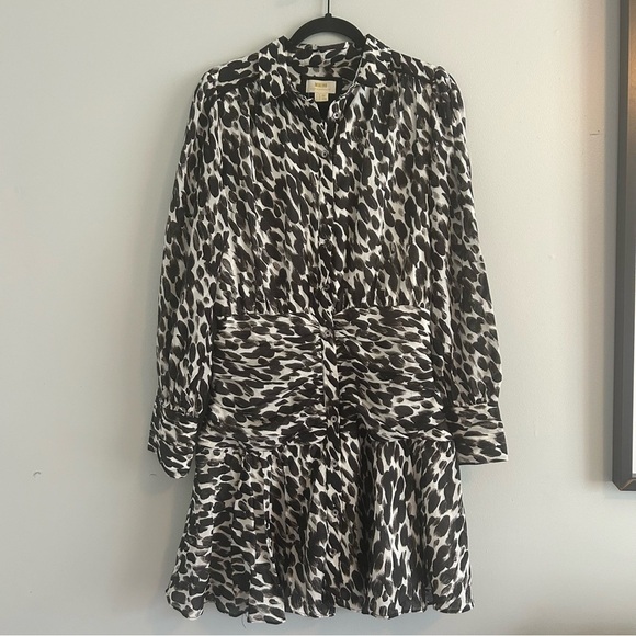 NEW NWT Maeve Semele Leopard Drop Waist Black and White Button Mini Dress - Picture 6 of 7